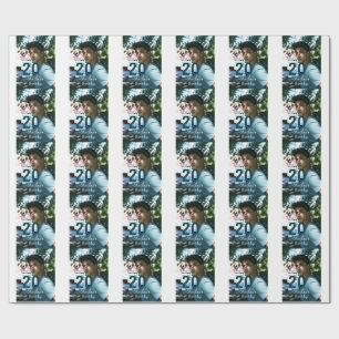 20. Geburtstag Name Foto Datum Mann Blau Weiß Geschenkpapier