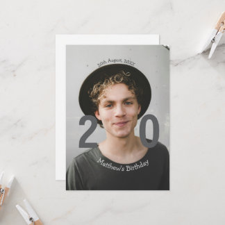 20. Geburtstag Name Foto Datum Mann Blau Weiß s Einladung