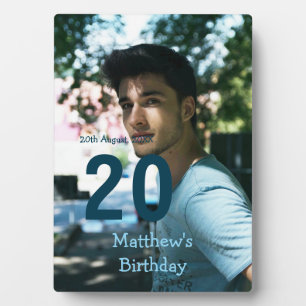 20. Geburtstag Name Foto Datum Mann Blau Weiß s Fotoplatte