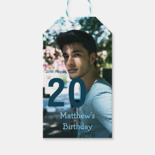 20. Geburtstag Name Foto Datum Mann Blau Weiß s Geschenkanhänger