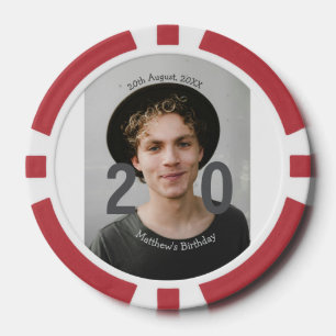 20. Geburtstag Name Foto Datum Mann Blau Weiß s Pokerchips