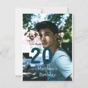 20. Geburtstag Name Foto Datum Mann Blau Weiß s Postkarte