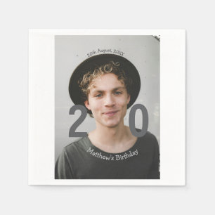 20. Geburtstag Name Foto Datum Mann Blau Weiß s Serviette