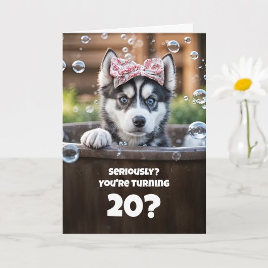 20. Geburtstag Niedlicher sibirischer Husky-Welpe Karte (Kleine Pflanze)