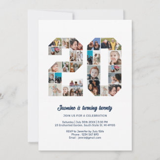 20. Geburtstag Nr. 20 Custom Foto Collage Einladung
