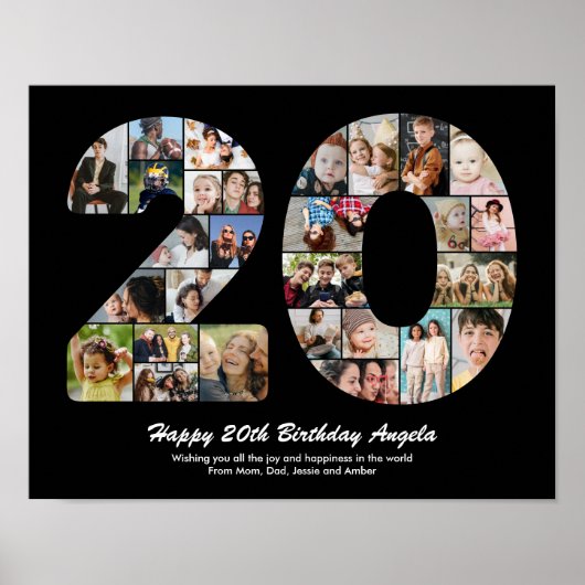 20. Geburtstag Nummer 20 Foto Collage Geschenk Poster (Vorne)
