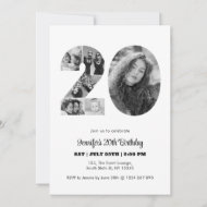 20. Geburtstag Nummer 20 FotoCollage Schwarz-weiß Einladung