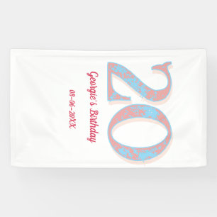 20. GEBURTSTAG PFIRSICH BLAU FETT RETRO NAME STYLI BANNER