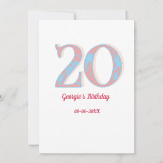 20. GEBURTSTAG PFIRSICH BLAU FETT RETRO NAME STYLI EINLADUNG