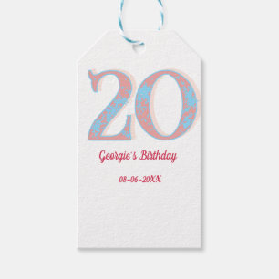 20. GEBURTSTAG PFIRSICH BLAU FETT RETRO NAME STYLI GESCHENKANHÄNGER