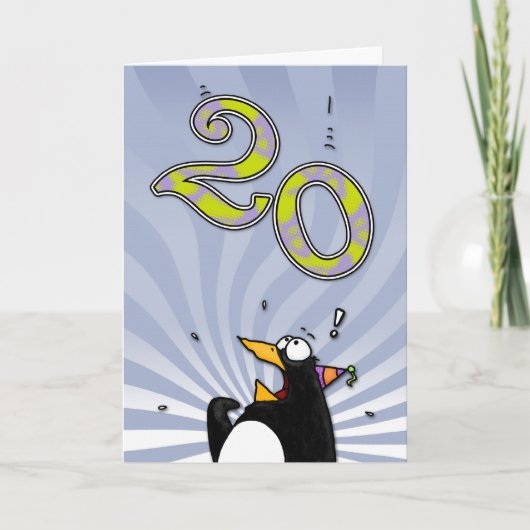 20. Geburtstag - Pinguin-Überraschungskarte Karte (Vorderseite)