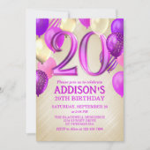 20. Geburtstag Pink Balloons Einladung (Vorderseite)