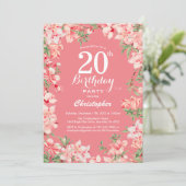 20. Geburtstag Pink Boho Botanische Blume Einladung (Stehend Vorderseite)