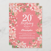 20. Geburtstag Pink Boho Botanische Blume Einladung (Vorne/Hinten)