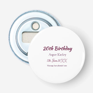 20. Geburtstag pink lila Name Datum Nachricht einf Flaschenöffner