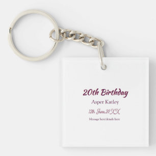 20. Geburtstag pink lila Name Datum Nachricht einf Schlüsselanhänger
