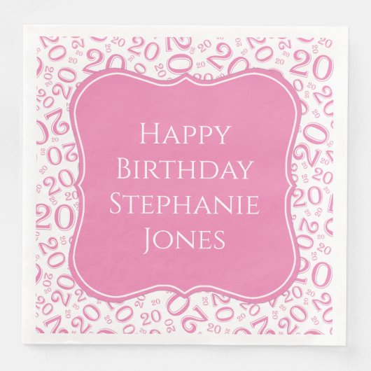 20. Geburtstag Pink Random Nummer 20 Muster Serviette (Vorderseite)