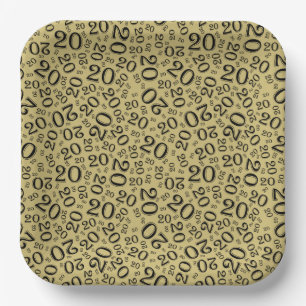 20. Geburtstag Random Number Pattern Gold/Schwarz  Pappteller