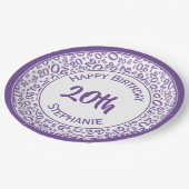 20. Geburtstag Random Number Pattern Purpel/Weiß Pappteller (Schrägansicht)