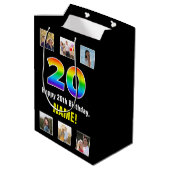 20. Geburtstag: Regenbogen "20", benutzerdefiniert Mittlere Geschenktüte (Rückseite Schrägansicht)