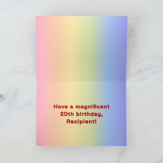 20. Geburtstag: Regenbogentext, benutzerdefinierte Karte (Innenseite)