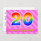 20. Geburtstag: Rosa Streifen & Herz, Regenbogen 2 Postkarte (Vorne/Hinten)