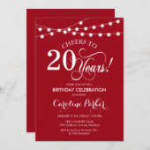 20. Geburtstag - Rot weiß Einladung (Vorne/Hinten)