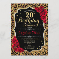 20. Geburtstag - Rote Rosen Leopard Print