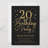 20. Geburtstag Schwarz Gold Einladung (Vorderseite)