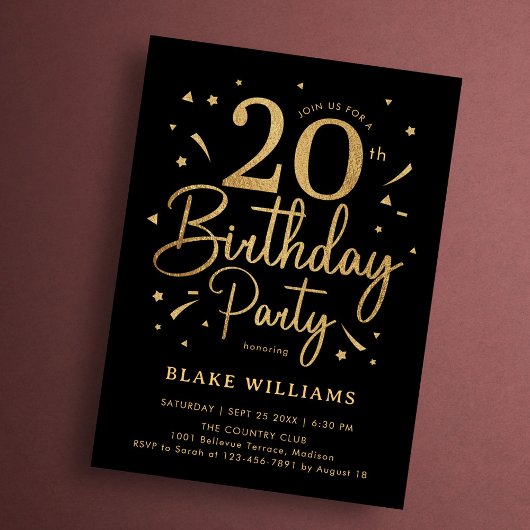 20. Geburtstag Schwarz Gold Einladung
