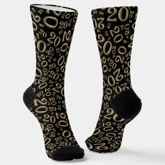 20. Geburtstag Schwarz/Gold Zufallszahlenmuster Socken (Gewinkelt)