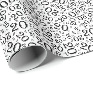 20. Geburtstag Schwarz-Weiß-Zahlenmuster 20 Geschenkpapier