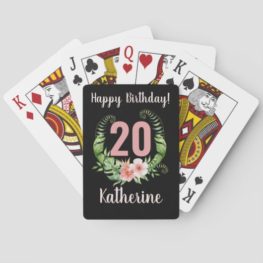 20. Geburtstag schwarze Blüte Spielkarten (Rückseite)