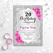 20. Geburtstag - Silberstreifen Rosen Einladung