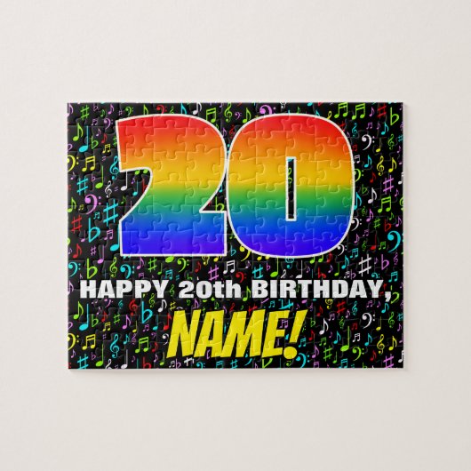 20. Geburtstag — Spaß, farbenfrohe Musiksymbole &  Puzzle (Horizontal)