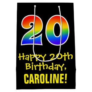 20. Geburtstag: Spaß, kühl, farbig, Regenbogen "20 Mittlere Geschenktüte