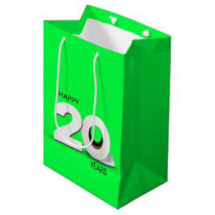 20. Geburtstag Toilettenpapierrolle auf Neon Grün Mittlere Geschenktüte