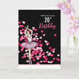 20. Geburtstag wünscht Ballerina rosa Kleid Karte