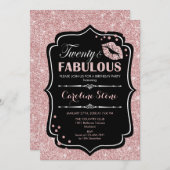 20. Geburtstag - Zwanzig fabelhafte Rose Gold Blac Einladung (Vorne/Hinten)
