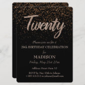 20. Geburtstags-Gold-Glitzer Einladung (Vorne/Hinten)