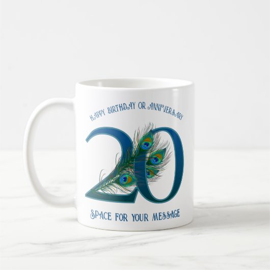 20. Geburtstags- oder Jubiläums-Pfauenfeder Kaffeetasse (Links)