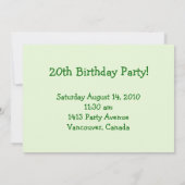 20. Geburtstags-Party! Einladung (Rückseite)