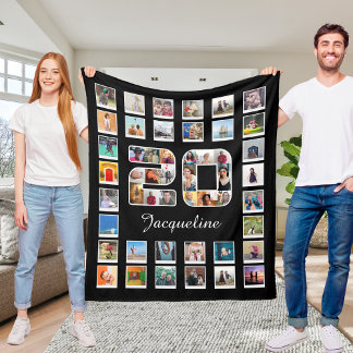 20. Geburtstagsfamilie Foto Collage 49 Fotografien Fleecedecke
