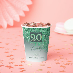 20. Geburtstagsfeier Funkeln Grün Glitter Pappbecher