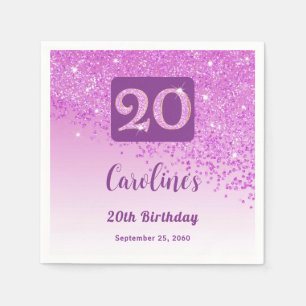 20. Geburtstagsfeier Funkelnder Rosa Glitter Serviette