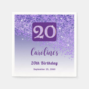 20. Geburtstagsfeier Funkelndes lila Glitter Serviette