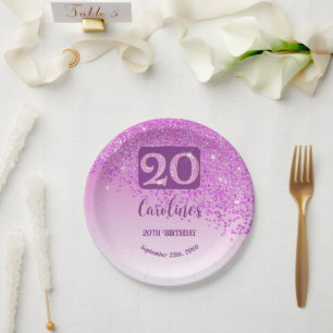 20. Geburtstagsfeier Funkelndes Rosa Glitter Pappteller