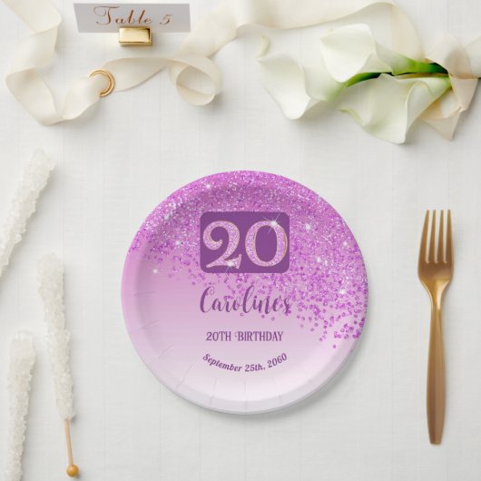 20. Geburtstagsfeier Funkelndes Rosa Glitter Pappteller (Hochzeit)