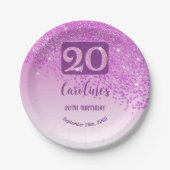20. Geburtstagsfeier Funkelndes Rosa Glitter Pappteller (Vorderseite)