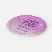 20. Geburtstagsfeier Funkelndes Rosa Glitter Pappteller (Schrägansicht)